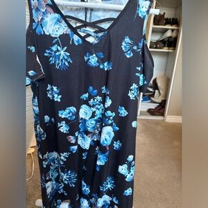 pinup fashion Black & Blue Floral Women’s dress Size S NEW TAGS V-Neck Comfy